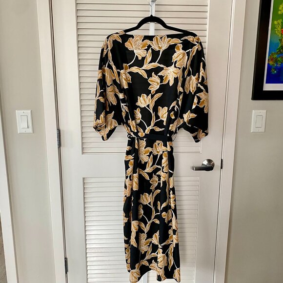 Maison Du Soir Selene Floral Kimono Cardigan/Dressing Gown, Black/Gold, Size S - Picture 2 of 6